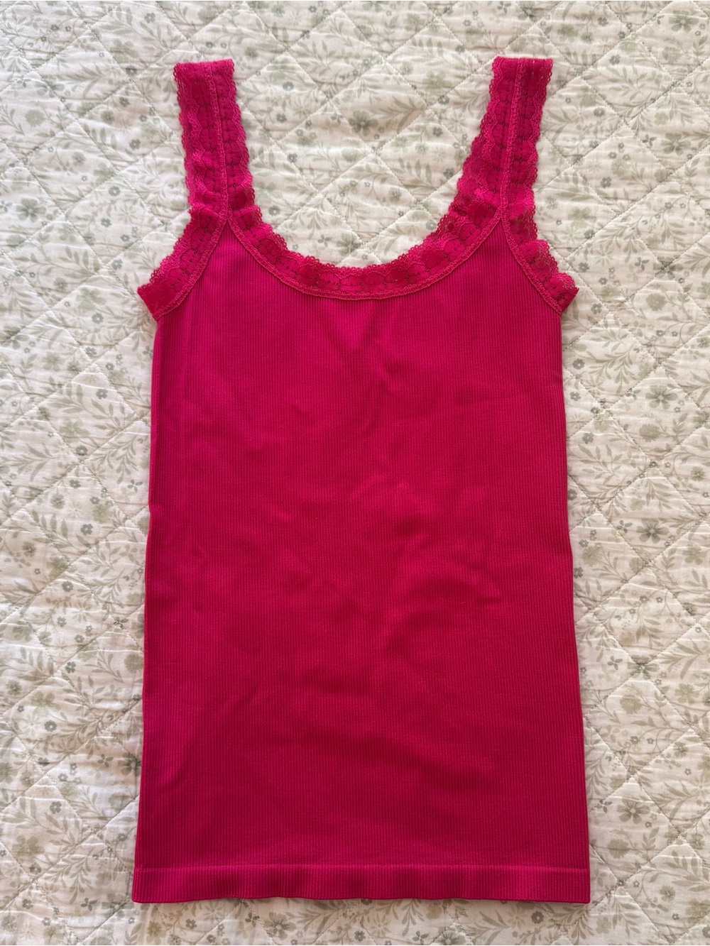 Hot pink lace ribbed tank top